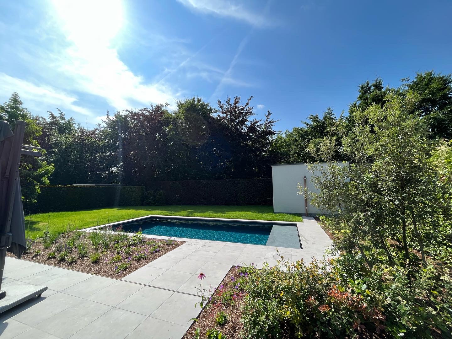 ecozwembad compact in zonnige tuin met ruim terras